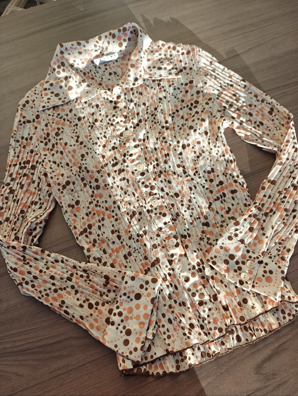 Vintage CELINE Pleated Button Down Shirt Abstract Pattern Top